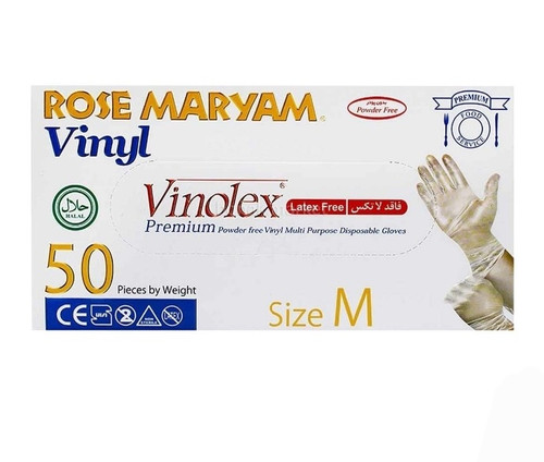 دستکش یکبار مصرف وینولکس رزمریم مدل Vinyl سایز متوسط بسته 50 عددی